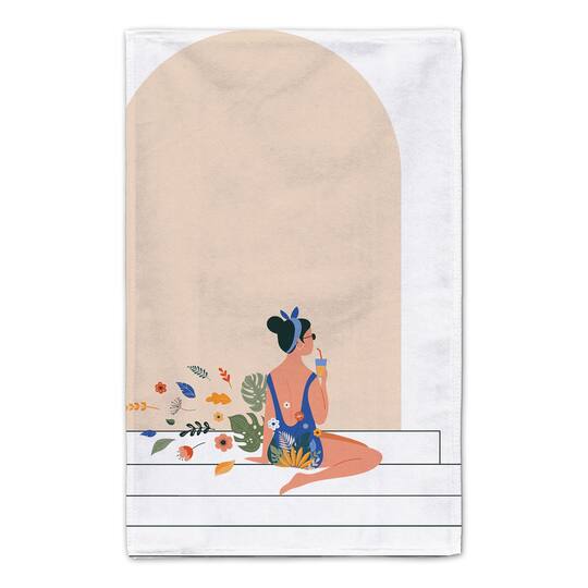 Summer Girl Sipping On Steps 16" x 25" Tea Towel Set of 2